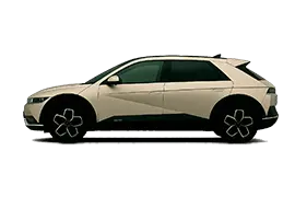 Hyundai Ioniq 5 side view, showing its unique profile, retractable door handles, and long wheelbase.