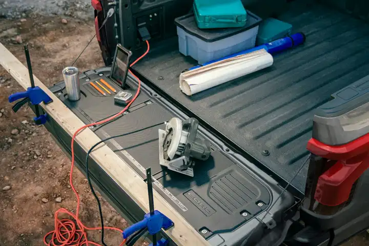 Ford F-150 Lightning powering tools and appliances