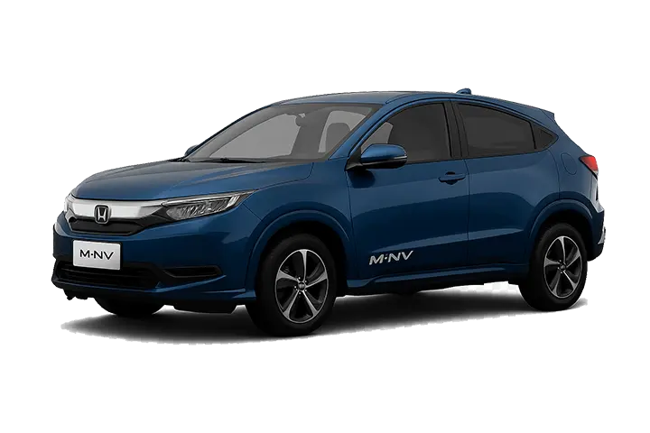 Honda M-NV (2025) electric SUV front view with sleek LED headlights, grille‑less aerodynamic design, and visible charging port, highlighting its 61.3 kWh battery, 480–500 km range, and 163–218 hp electric powertrain for urban EV driving.