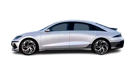 Side profile of the Hyundai Ioniq 6 illustrating its unique curved, streamliner silhouette and long 2950mm wheelbase on the E-GMP platform.