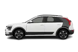 Side profile of the second-generation KIA Niro EV (2023–Present), highlighting its angular C-pillar with optional Aero blade, 2720 mm wheelbase, and 64.8 kWh usable battery, enabling a WLTP range of up to 460 km.