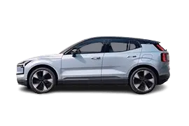 Side profile of Volvo EX30 electric SUV, showing 2,650 mm wheelbase, coupe-like roofline, and clean body lines