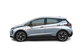 Side profile of the Chevrolet Bolt EV 66 kWh (2022–2023), highlighting compact dimensions, updated design, and long-range capability with EPA-estimated 259 miles of range.