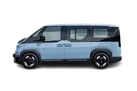 Side profile of the Kia PV5 Passenger model with a 2,995 mm (118 in) wheelbase, high roofline, and sliding side door, highlighting spacious interior volume and flexible seating powered by a 120 kW (160 hp) FWD motor.