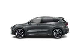 Side profile of the MG ZS EV (MGS5) compact electric SUV showing upright crossover design, FWD layout, and 62.1 kWh NMC battery option for extended driving range.