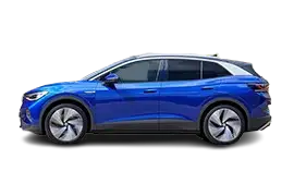 Side profile of the 2024 Volkswagen ID.4 EV crossover with aerodynamic design, 20-inch alloys, MEB platform, and 175 kW DC fast charging