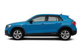 Side profile of the Audi Q2L e-tron Long Wheelbase EV, highlighting 2628 mm wheelbase, underfloor 44.1 kWh battery pack and sleek crossover proportions.